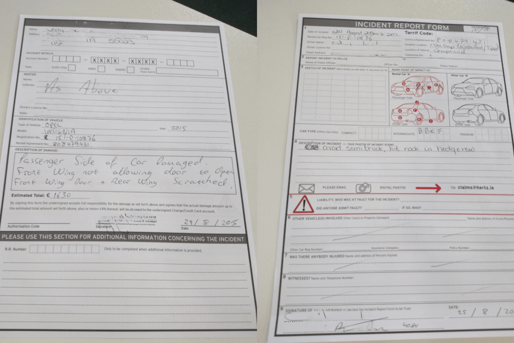 rental car accident documents